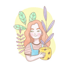 Young woman with plants