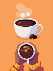 top view hands with coffee