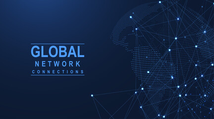 Global network connection concept. Big data visualization. Social network communication in the global computer networks. Internet technology. Business. Science. Vector illustration