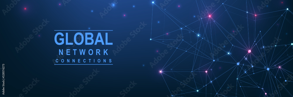 Aufkleber Global network connection concept. Big data visualization. Social network communication in the global computer networks. Internet technology. Business. Science. Vector illustration