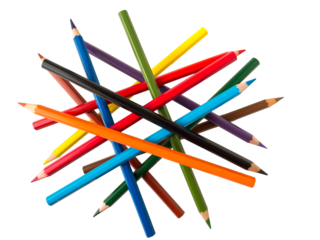 Colorful pencils in random positions isolated transparent png