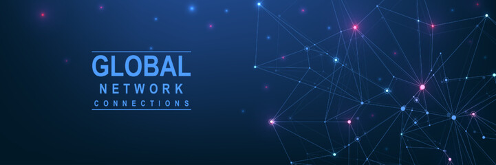 Global network connection concept. Big data visualization. Social network communication in the global computer networks. Internet technology. Business. Science. Vector illustration