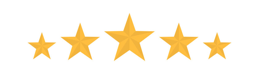 Star icon.  5 Star rating . Realistic gold star set vector.Feedback concept. Set of five yellow stars.