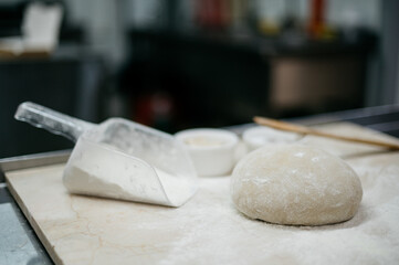 Ready-made dough for baking bread on the table