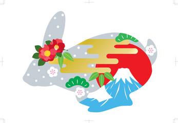 Rabbit of the design, Mount Fuji and the flower
