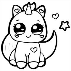 Kids Coloring Pages, Cute Unicorn Character Vector illustration Ai File And Image
