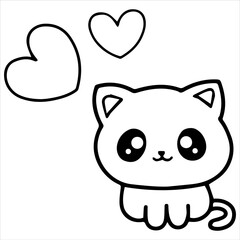 Kids Coloring Pages, Cute Cat Character Vector illustration Ai File And Image