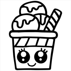 Kids Coloring Pages, Cup Ice Cream Vector illustration Ai File And Image
