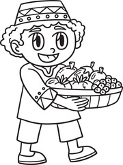 Kwanzaa Afro Holding Fruits Isolated Coloring Page