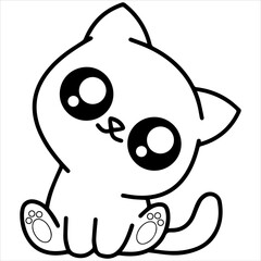 Kids Coloring Pages, Cute Cat Character Vector illustration Ai File And Image