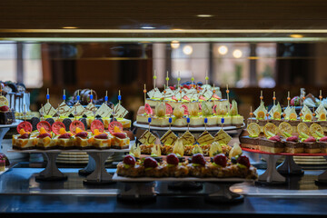 delicious cakes at the hotel buffet