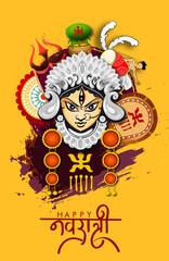 Illustration of Goddess Maa Durga in Happy Dussehra Navratri background Template Design celebrated in Hindu Religion and festival of happy durga puja
