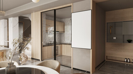 Mock up frame close up in home interior background, Boho style, 3d render