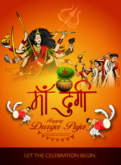 Illustration of Goddess Maa Durga in Happy Dussehra Navratri background Template Design celebrated in Hindu Religion and festival of happy durga puja
