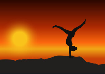 silhouette of a yoga girl at sunset