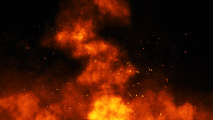 Fire embers particles texture overlays . Burn effect on isolated black background. Concept of particles , sparkles, flame and light. Stock illustration.