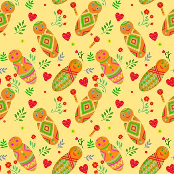 Guagua and colada morada for day of the dead, guagua de pan, wawas de pan. Seamless pattern illustration with bread of the dead in Bolivia, Ecuador, Peru