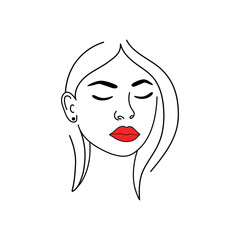 Elegant lady face logo design. Red lips