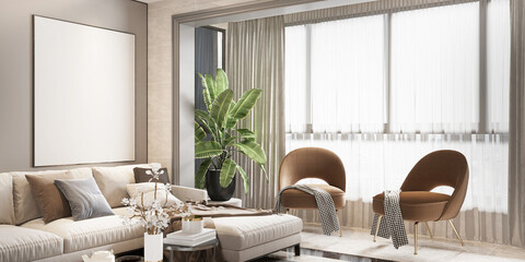 premium luxury living room interior with empty poster frame