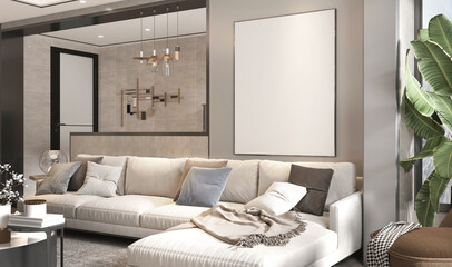 modern luxury living room interior with empty frame for mockup