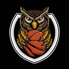 vector of owl hold a ball of basketball for basketball club logo