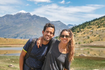 close-up of heterosexual couple in beautiful landscape