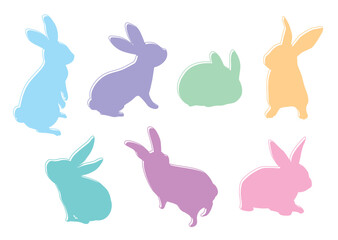 うさぎのシルエット　カラフル・版ズレ風