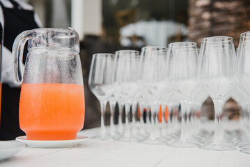 Glasses of fresh cocktail on table