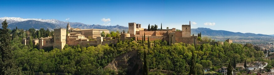 Fototapeta na wymiar Panorama view of Alhambra with Sierra Navada inthe background, in Granada, Spain.