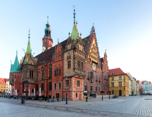Naklejka na ściany i meble Wroclaw. Old market square on a sunny morning.