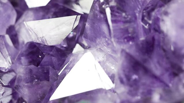 Closeup and panning with amethyst crystals.