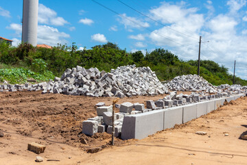 Calçamento de rua com blocos de concreto