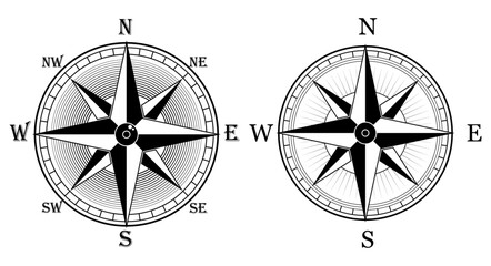 set of wind rose compass marine isolated or nautical navigation sail symbols or geographic direction maps. eps vector