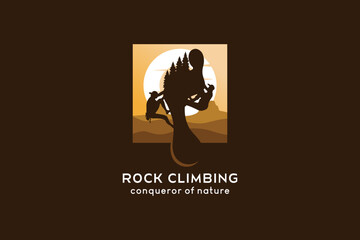 Rock climbing vector symbol logo design with creative concept