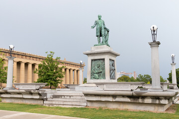Fototapeta na wymiar Beautiful bronze statue of John W Thomas in Centennial park in Nashville Tennessee in the same area as the Parthenon.