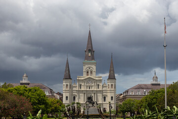 Fototapeta na wymiar This structure that looks like Cinderella s castle is actually a Catholic church found in New Orleans Louisiana. This is the Saint Louis Cathedral.