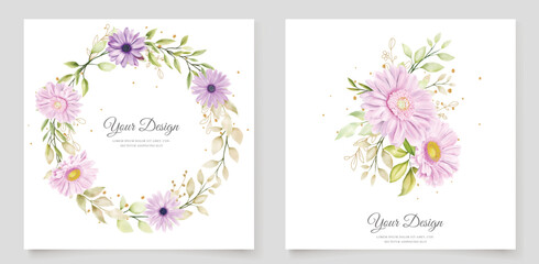 Fototapeta na wymiar beautiful purple daisy background and wreath frame design