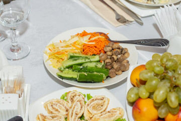 Table setting in the restaurant, dishes on the table