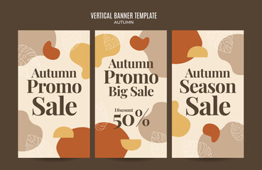 Fototapeta premium Set of abstract autumn backgrounds for social media stories or web banners. Use for event invitation, discount voucher, advertising.