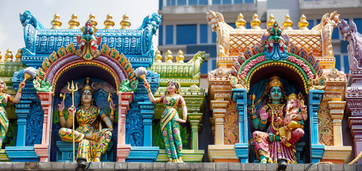 Detail of God statue at Sri Mariamman Temple, Singapore.