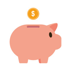 Piggy bank with dollar coin. Saving money. Safe finance investment. Vector illustration.