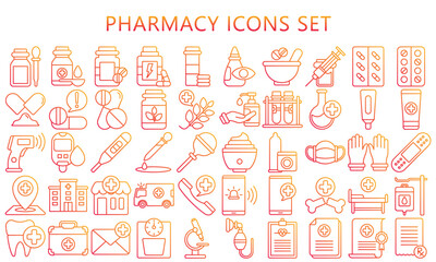 Simple set of outline pharmacy and medicine icons. Included the icons as drugs, medicine, prescription and more. use for modern UI, UX kit, digital banner and app. vector EPS 10 ready convert to SVG.