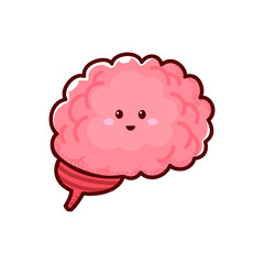 Cute healthy human brain isolated kawaii cartoon emoticon, mind personage with face. Vector human intelligence body organ, memory sign