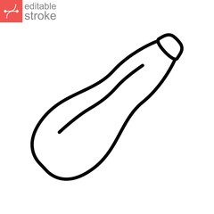 Zucchini icon. Squash whole. Fresh vegetable marrow. Courgette or ripe green squash, Organic healthy food ingredient outline style editable stroke vector illustration design on white background EPS 10