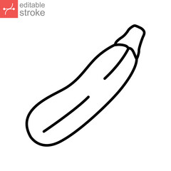 Zucchini icon. Squash whole, nature vegetable marrow. Courgette or ripe green squash, Organic healthy food ingredient outline style editable stroke vector illustration design on white background EPS10