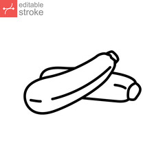 Zucchini icon. Squash whole, nature vegetable marrow. Courgette or ripe green squash, Organic healthy food ingredient outline style editable stroke vector illustration design on white background EPS10