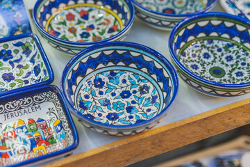  Blue pottery traditional decorative bowls from the old city of Jerusalem