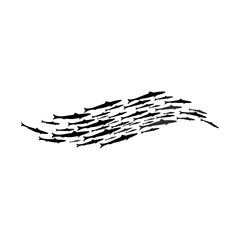 Shoal and fish school swimming, shoaling and schooling in sea or ocean isolated flock black silhouette. Vector plenty of tuna or cod, fish school sign