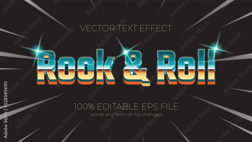 Poster rock and roll editable text effect style, eps editable text effect