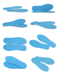 Set with light blue insoles on white background